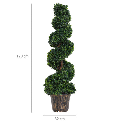 Outsunny Set of 2 Artificial Boxwood Spiral Topiary Trees Potted Decorative Plant Outdoor and Indoor DŽcor 120cm