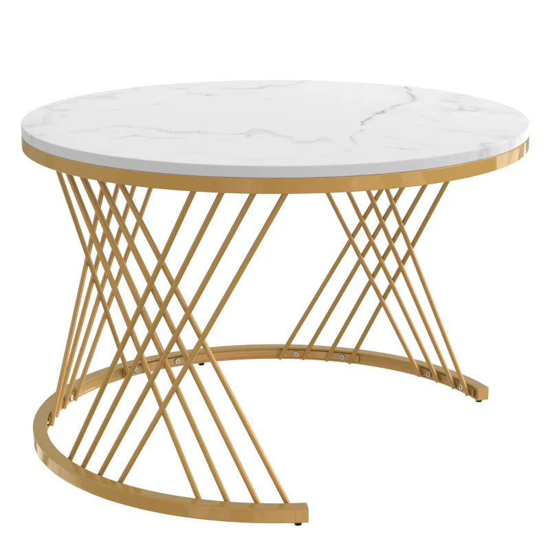 2-in-1 Marble Coffee Table Set with Marble Grain Veneer Top, Rattan Drawers, and Solid Wood Handles, Gold Iron Legs, 70x70x45.5 cm + 50x50x38.5 cm, White+Gold