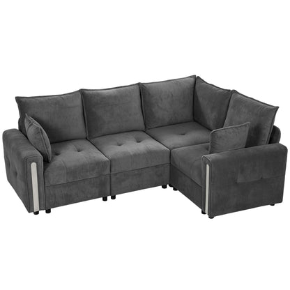HOMCOM 228cm L Shaped Sofa with Lift-Up Storage, 3-Seater Sectional Sofa with Wide Deep Seat, Dark Grey