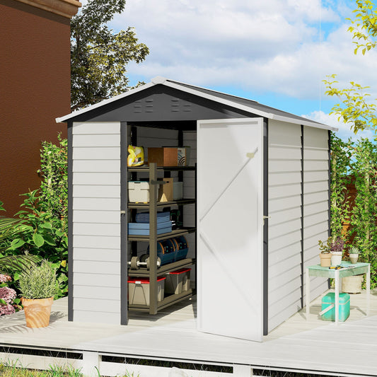 Outsunny 9x 6FT Metal Outdoor Garden Shed, Galvanised Tool Storage Shed w/ Sloped Roof, Lockable Door for Patio Lawn, Dark Grey