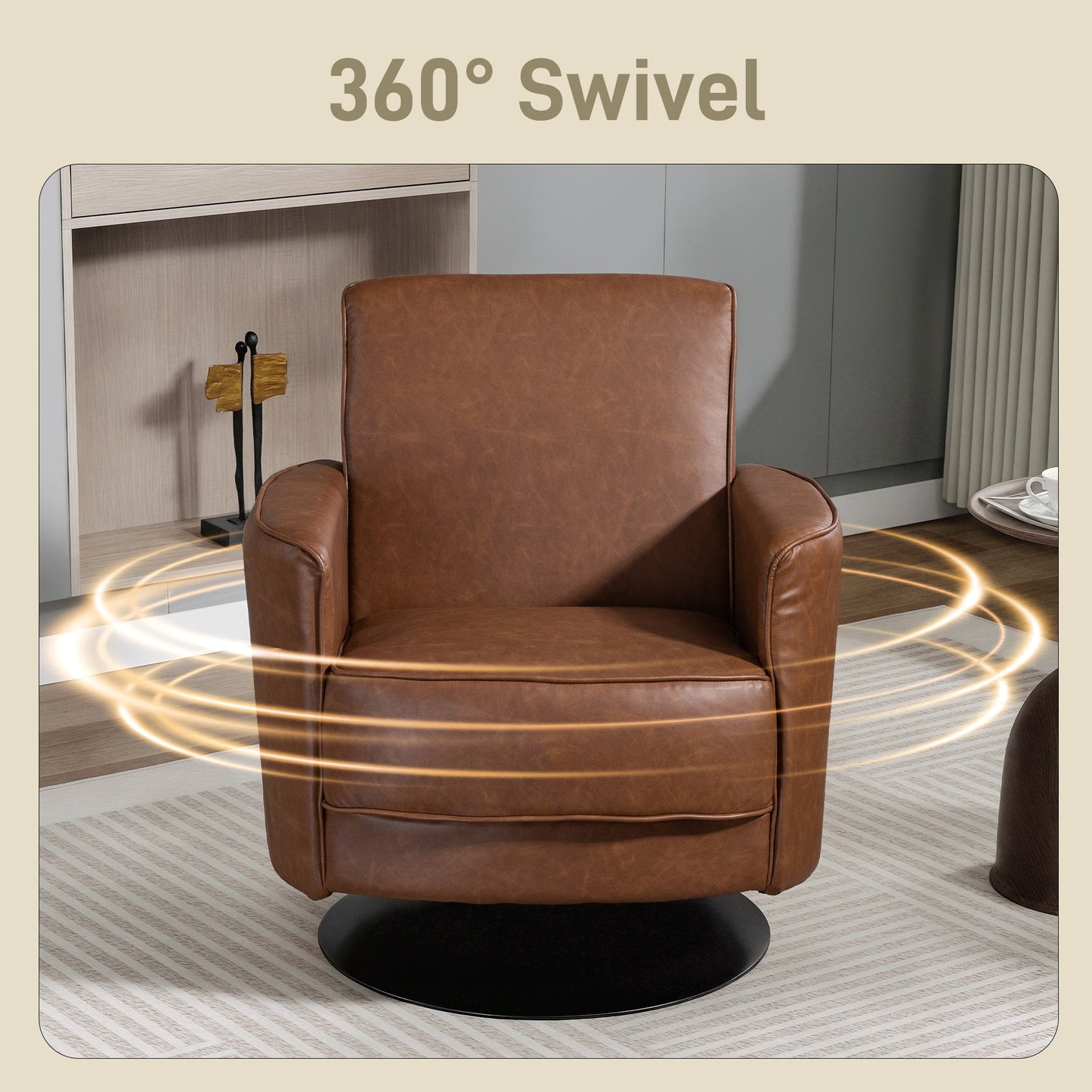 HOMCOM Upholstered Swivel Accent Chair with Thick Padding, Brown