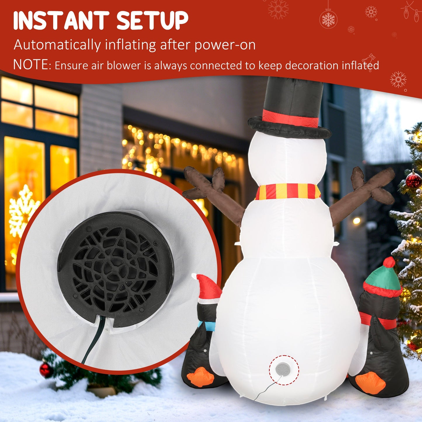 Outsunny 6FT Christmas Inflatables Snowman & Penguins with Built-in LED Lights and Flashing Projector Light, Blow Up Christmas Inflatable Decoration for Indoor Outdoor Decor, Garden