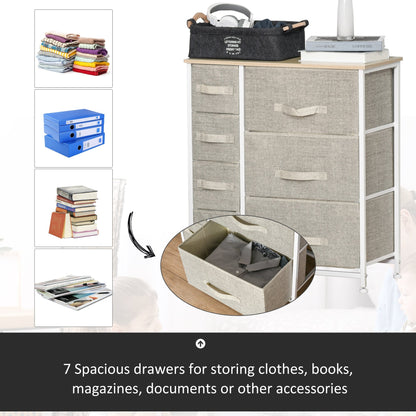 Vertical 7 Linen Drawers Cabinet Organizer Storage Dresser Tower with Metal Frame Adjustable Feet for Living Room, Bathroom, Kitchen