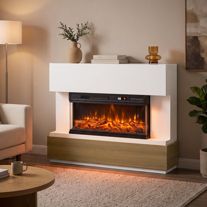 HOMCOM 3-Sided Electric Fireplace Insert, Freestanding, Wall Recessed Electric Fire Heater with Adjustable Flame, 900W/1800W