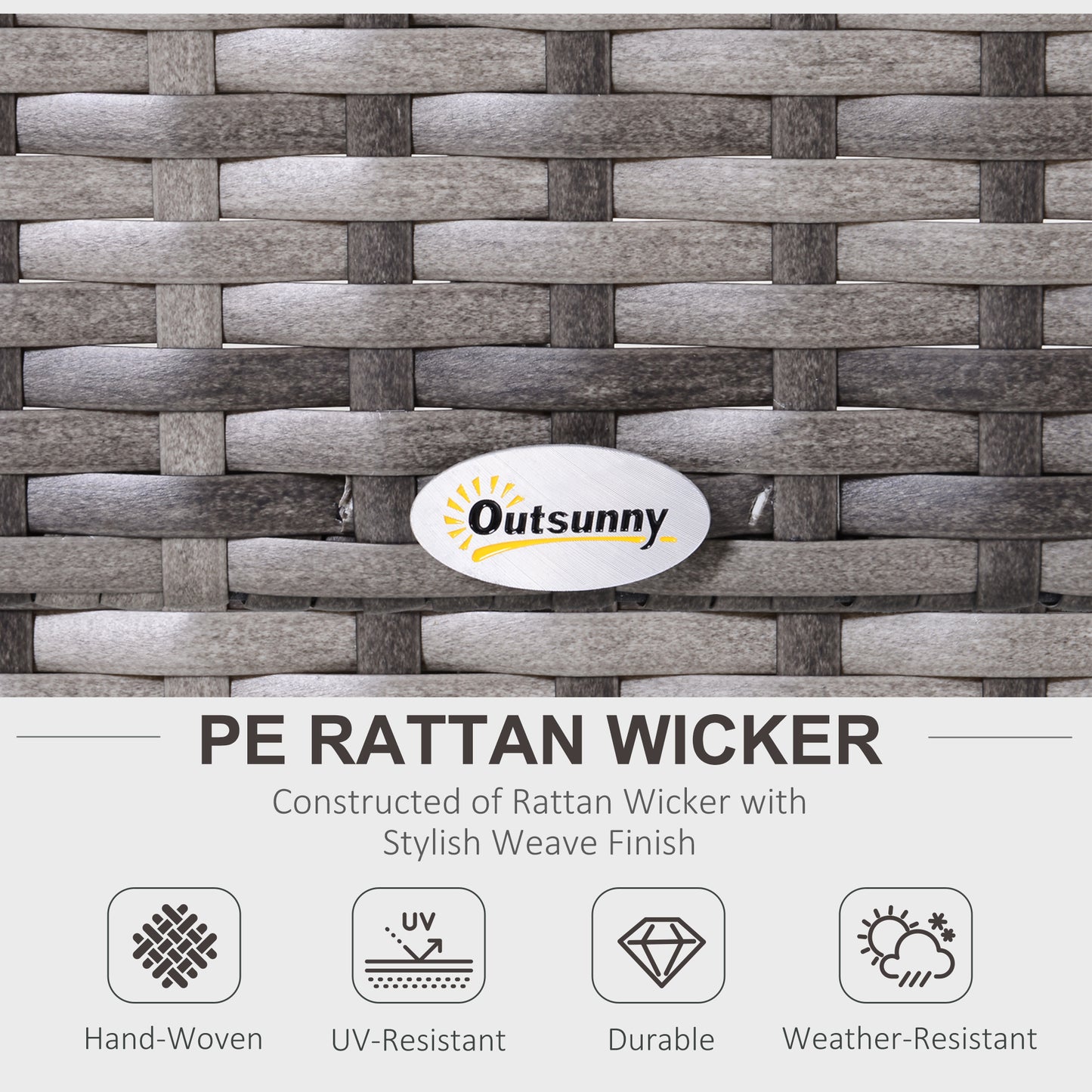 Outsunny Rattan Garden Furniture 4 Seaters Half-round Patio Outdoor Sofa &amp; Table Set Wicker Weave Conservatory Cushioned Seat with Pillow - Grey