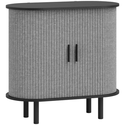 HOMCOM Tambour Sideboard with Fluted Sliding Doors, Modern Kitchen Cupboard with Storage Shelves and Wooden Legs, Grey