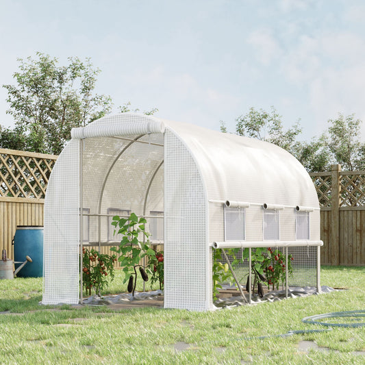 Tunel foliowy Outsunny Walk-in Szklarnia Szklarnia z rolowanymi ścianami bocznymi, odporna na promieniowanie UV osłona z PE, 3 x 2 x 2 m, biały