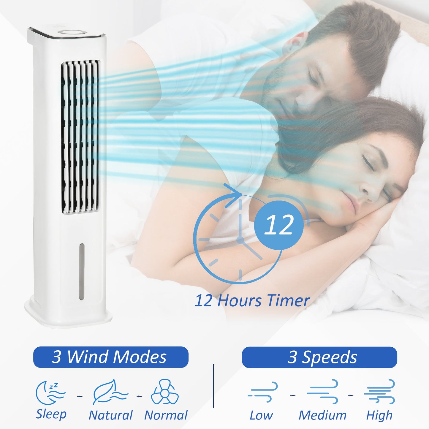 HOMCOM Evaporative Air Cooler, 5L Water Tank Oscillating Ice Cooling Fan with 3 Modes, 3 Speeds, Remote Control, Timer, and Oscillation, White