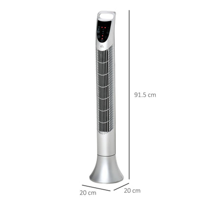 36'' Freestanding Tower Fan, 3 Speed 3 Mode, 7.5h Timer, 70 Degree Oscillation, LED Panel, 5M Remote Controller, Silver