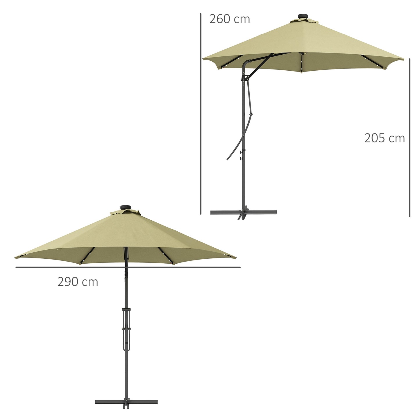Outsunny 3(m) Solar LED Cantilever Parasol - Beige