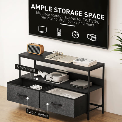 HOMCOM TV Stand Cabinet with 2 Foldable Drawers - Black