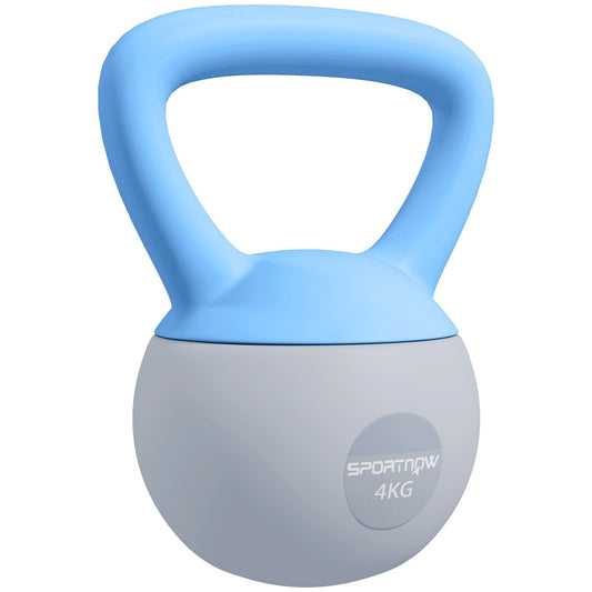 SPORTNOW 4KG Soft Kettlebell, Kettlebell with Non-Slip Handle for Home Gym, Weight Lifting, Strength Training, Light Blue/Grey