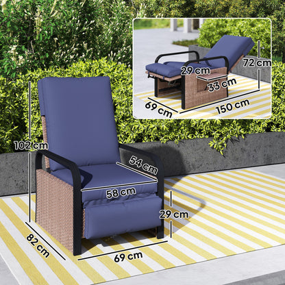 Outsunny 140√Ç¬∞ Reclining Rattan Armchair - Brown/Blue