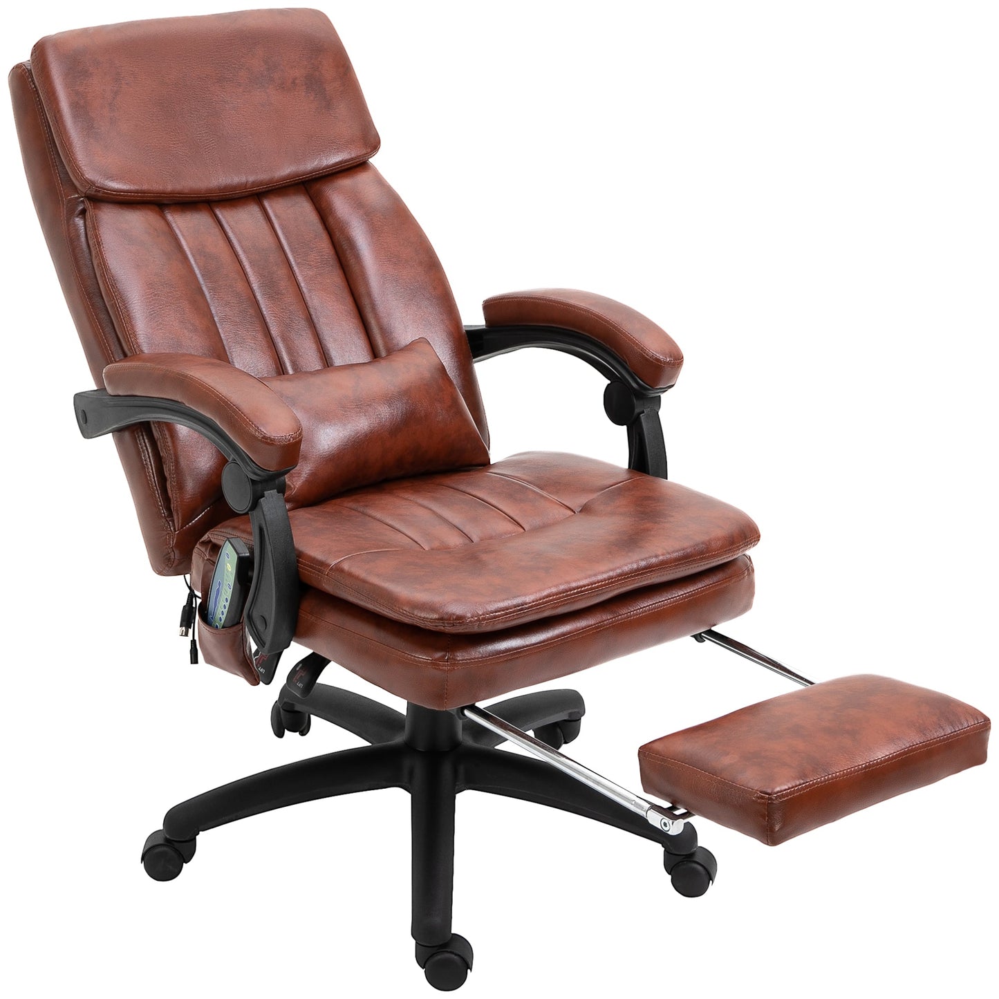 Vinsetto High Back Office Chair, Gaming Recliner Chair with Footrest, 7 Massage Points, Adjustable Height, Reclining Back, PU Leather, Brown