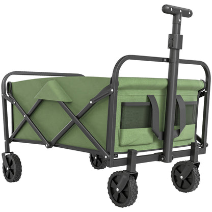 Outsunny 62L Festival Trolley on Wheels, Garden Folding Trolley Cart, 120kg Heavy Duty Collapsible Folding Wagon with Adjustable Handle and Carrying Bag for Beach, Camping, Festival, Green