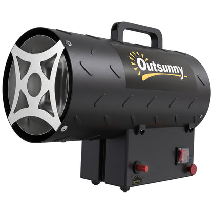 Outsunny 15 kW/51000 BTU Industrial Propane Space Heater, Portable Forced Air Gas Fan Patio Heater w/ Overheat Protection, Black
