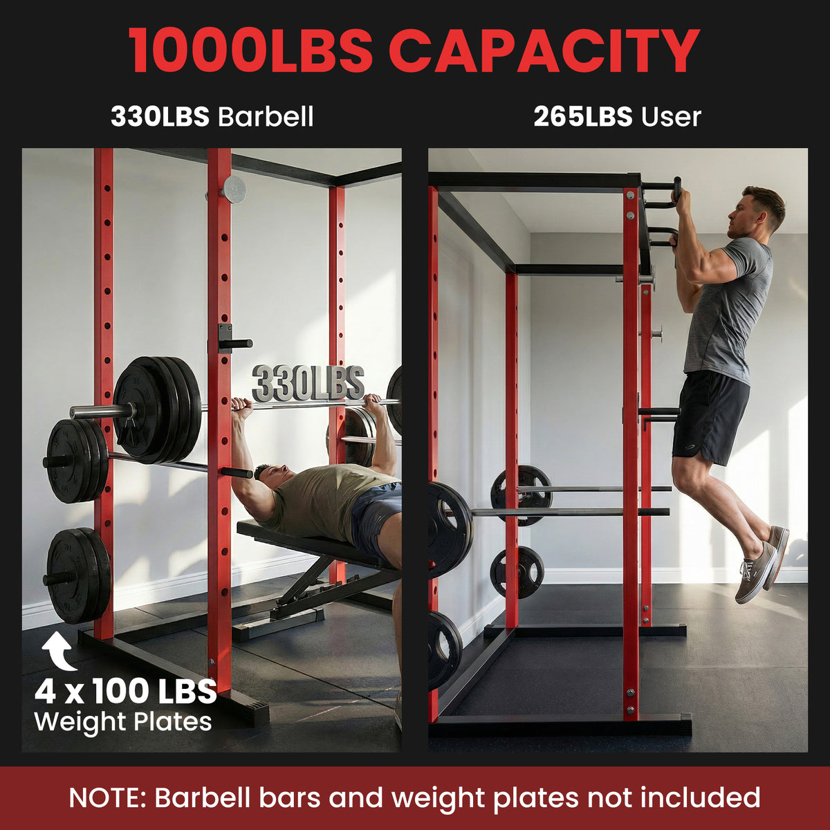 SPORTNOW Power Tower, Adjustable Squat Rack with Pull-Up Bar, Dip Station & Safety Arms for Home Gym Strength Training