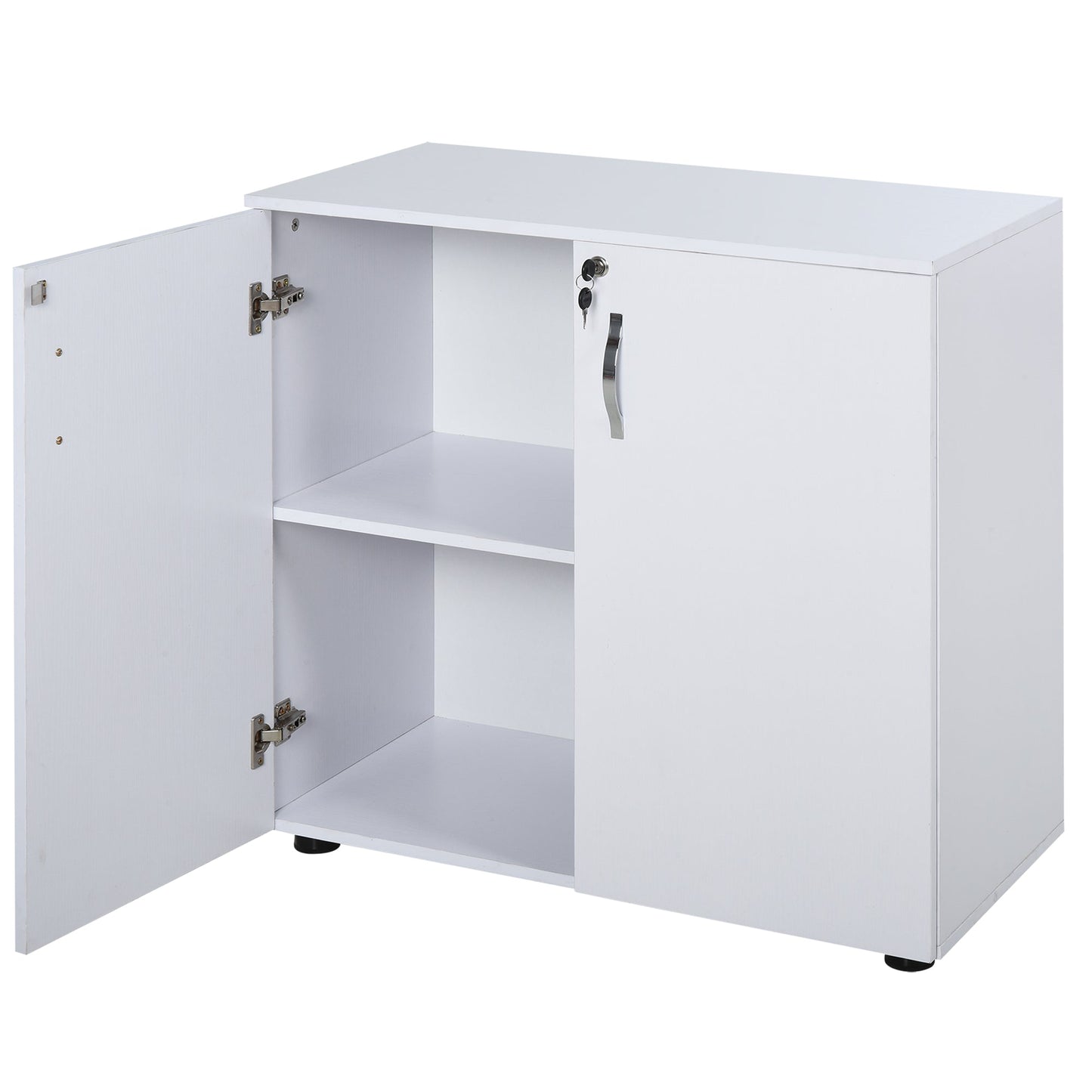 Vinsetto Lockable Office Storage Cabinet 2-Tier Filing Cabinet w/ Feet 2 Keys Melamine Coating Aluminium Handles Home Office Printer Stand White