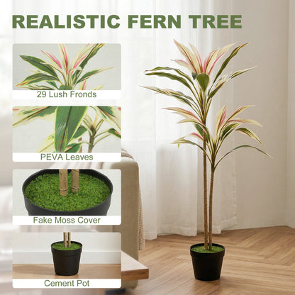 HOMCOM 90 cm Artificial Cordyline Tree in Moss Effect Pot, Realistic PEVA Faux Plant, Yellow