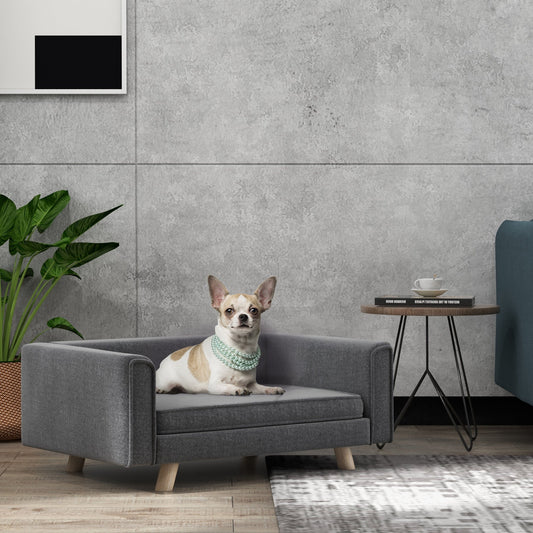 Podwyższona sofa dla psa PawHut z poduszką dla średnich i małych psów, szara