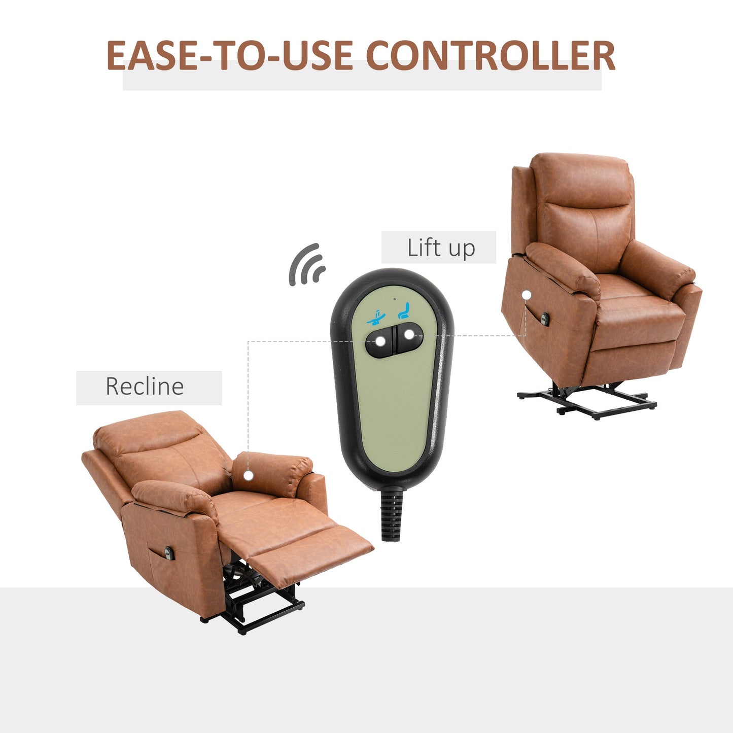 HOMCOM Faux Leather 70√Ç¬∞ Elektryczny fotel Riser Recliner - Brązowy