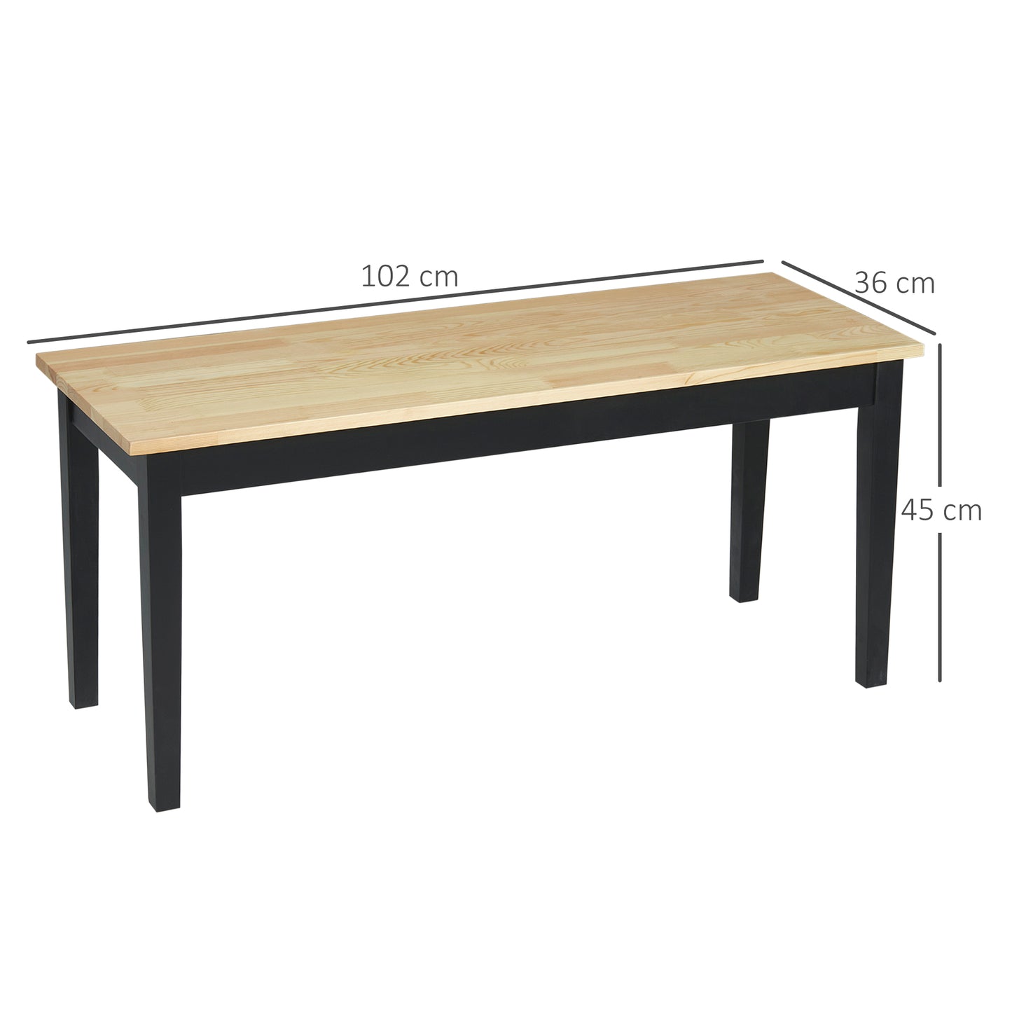 HOMCOM 102 cm Drewniana Ławka Jadalna dla 2 Osób, Drewniana Ławka Do Kuchni, Jadalni, Przedpokoju, Czarna