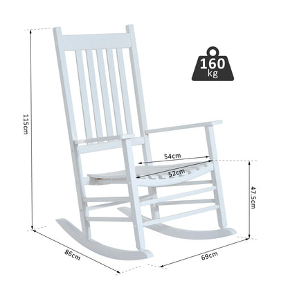 Outsunny Outdoor Porch Rocking Chair Armchair Wooden Patio Rocker Balcony Deck Garden Seat White