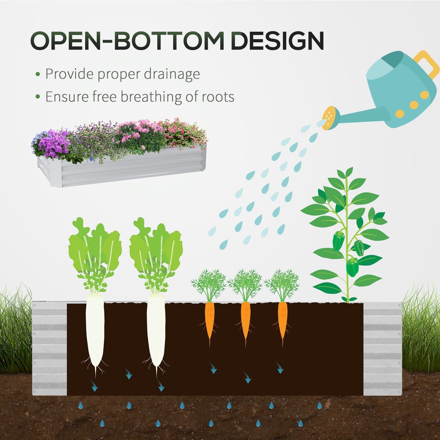 Outsunny Raised Garden Bed w/ Greenhouse, Steel Planter Box w/ Plastic Cover, Roll Up Window, Dual Use for Flowers, Herbs, 185L x 95W x 92H cm, Green