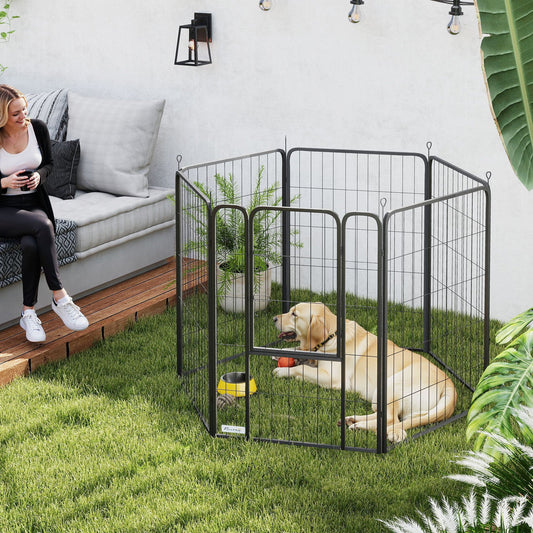 PawHut 6 paneli, wytrzymały kojec dla psa z bezpiecznymi drzwiami, do użytku wewnątrz i na zewnątrz, do ogrodu, na kemping, 100 cm wysokości
