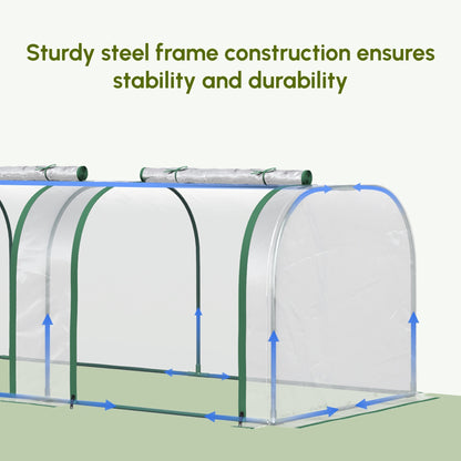 Outsunny PVC Tunnel Greenhouse Green Grow House Steel Frame for Garden Backyard with Zipper Doors 295x100x80 cm, Clear