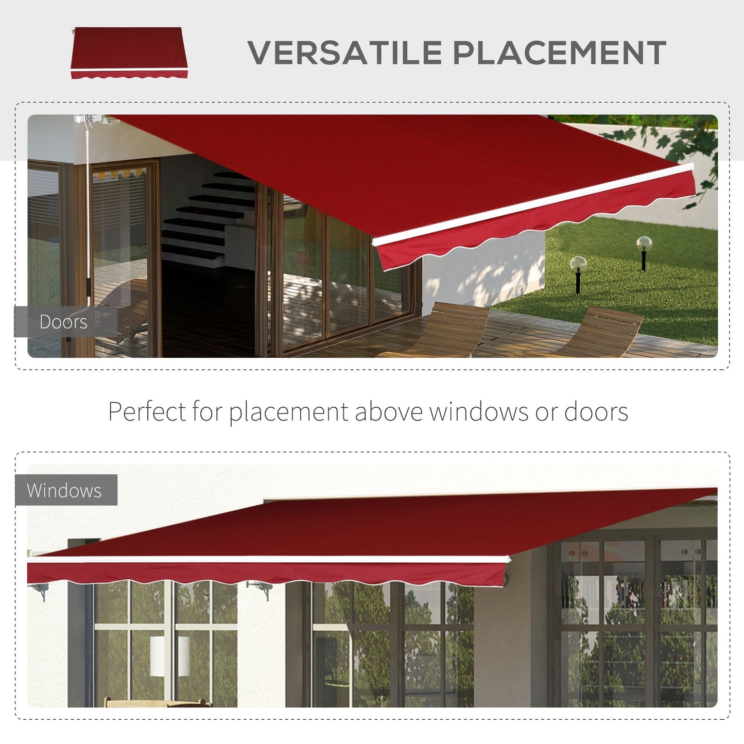 Outsunny Garden Patio Manual Retractable Sun Shade Patio Awning Outdoor Deck Canopy Shelter, 2.5mx2m (Dark Red)