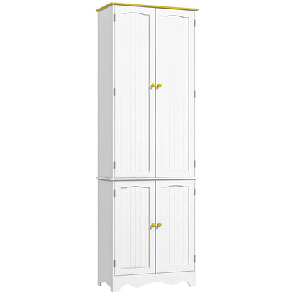 HOMCOM Freestanding 4-Door Kitchen Cupboard, Storage Cabinet Organizer with 4 Shelves, White