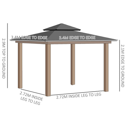 Outsunny 3.5 x 3.5m Outdoor Hardtop Gazebo Canopy with Two-tier Metal Roof and Solid Wood Frame Outdoor Patio Shelter for Patio, Garden, Black