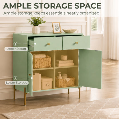 HOMCOM Modern Sideboard, Sideboard Storage Cabinet with 2 Drawers and Adjustable Shelf for Living Room, Light Green