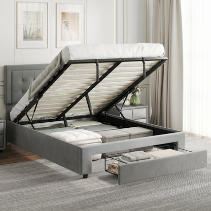 HOMCOM King Size Ottoman Bed Frame, with Front Drawer - Grey