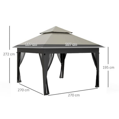 Outsunny 3 x 3(m) Pop Up Gazebo with Mosquito Netting, 1 Person Easy up Marquee Party Tent with 1-Button Push, Double Roof, Carry Bag, Sandbags, Height Adjustable Instant Shelter, Grey