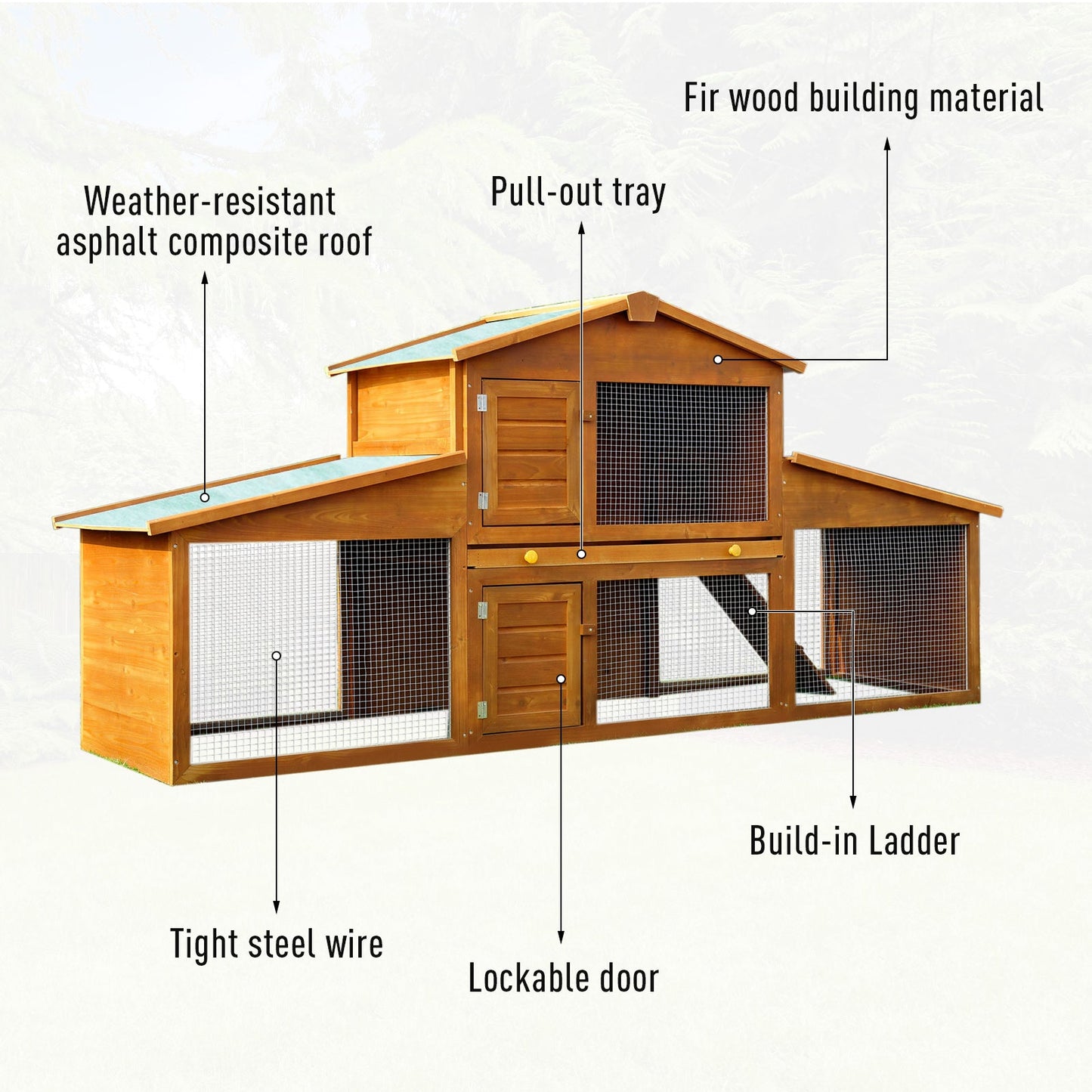 PawHut Small Animal Deluxe XXL Fir Wood 2-Tier Guinea Pigs Hutches Natural Wood Tone