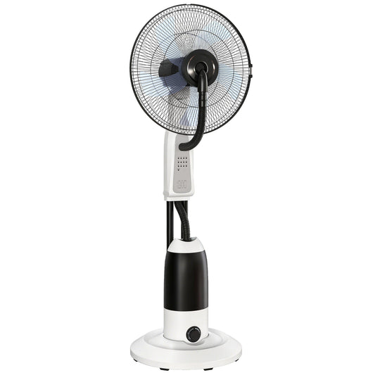 HOMCOM Pedestal Fan with Water Mist Spray 3 Speeds 2.8L Water Tank, White