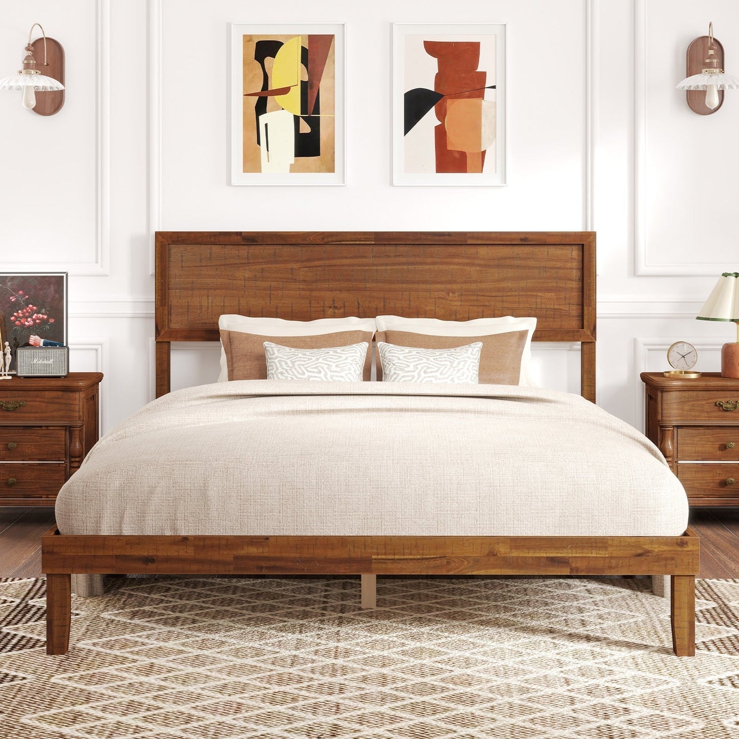 Single/King Size Bed Frame with Headboard and Slats Support-Queen size
