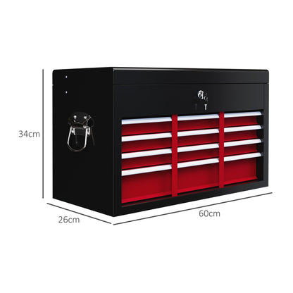 6 Drawer Tool Chest, Lockable Metal Tool Box with Top Case, Ball Bearing Runners, Portable Toolbox, 600mm x 260mm x 340mm, Red