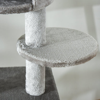 PawHut 255cm Floor To Ceiling Cat Tree for Indoor Cats Climber Scratching Post Adjustable Height Play Tower Removable Cover Grey