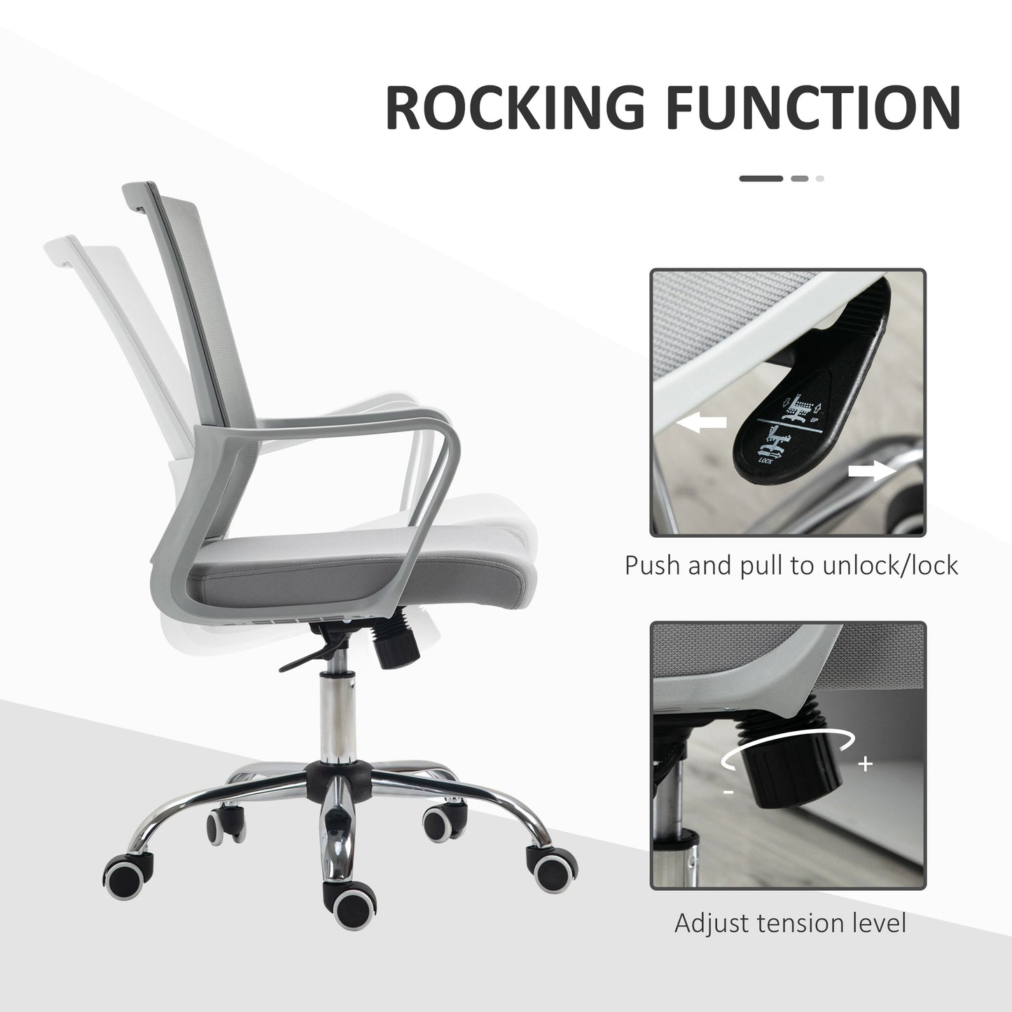 Vinsetto Ergonomic Desk Chair Mesh Office Chair with Adjustable Height Armrest and 360 Swivel Castor Wheels Grey