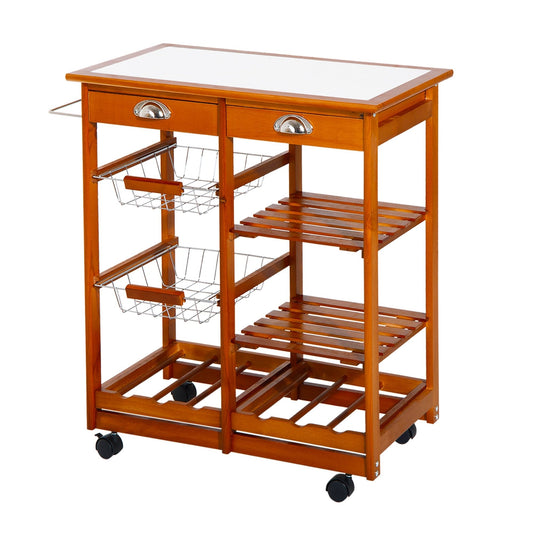 Wooden Kitchen Trolley Cart Drawers, 3 Shelves