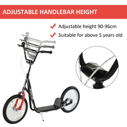 Teen Kids Stunt Scooter Children Kick Scooter Adjustable Handlebar 2 Brakes Ride On 16 Inch Rubber Tyres Black