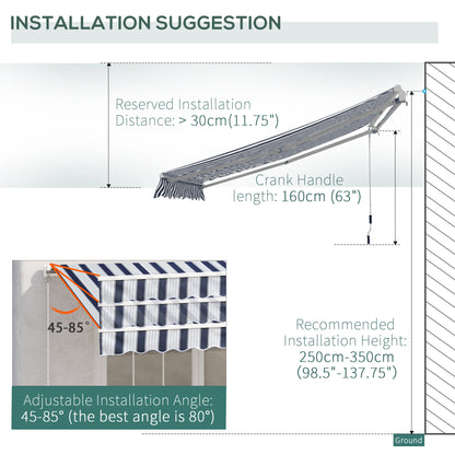 Outsunny Manual Retractable Awning, 4x3 m-Blue/White