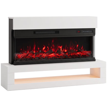 HOMCOM 3-Sided Electric Fireplace, Freestanding/Wall Mounted Electric Fire Heater with Adjustable Flame, Mood Light, ECO Mode