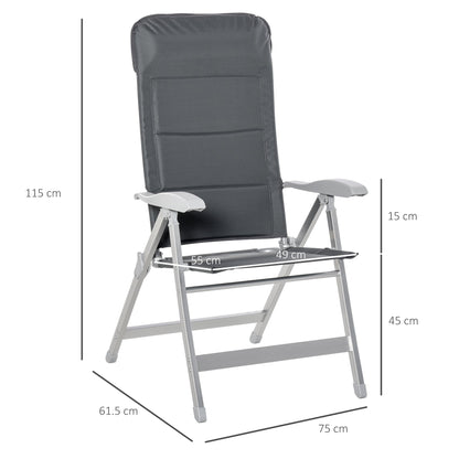 Outsunny Set Of 2 Patio Folding Dining Chair w/ Adjustable Back & Armrest Portable for Camping Garden Pool Beach Deck Grey