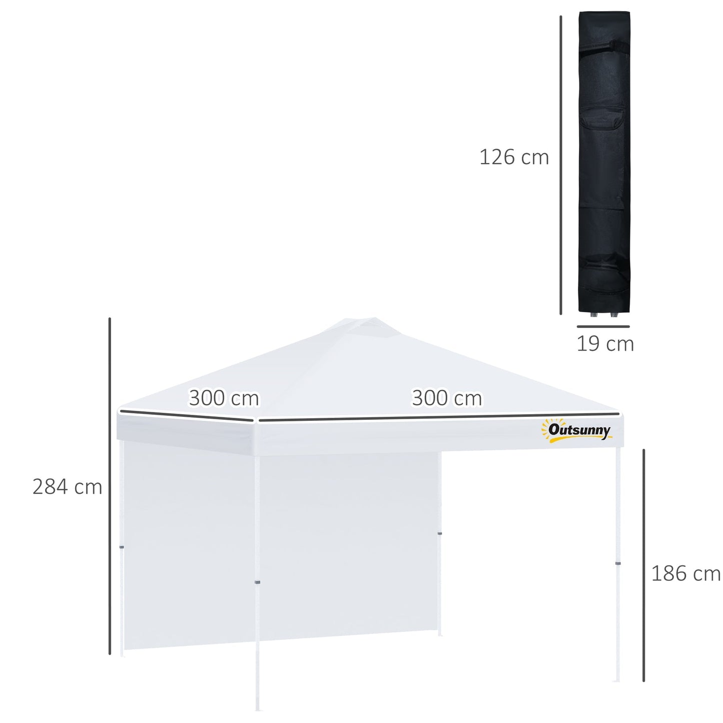 Outsunny 3x(3)M Pop Up Gazebo Tent with 1 Sidewall, Roller Bag, Adjustable Height, Event Shelter Tent for Garden, Patio, White