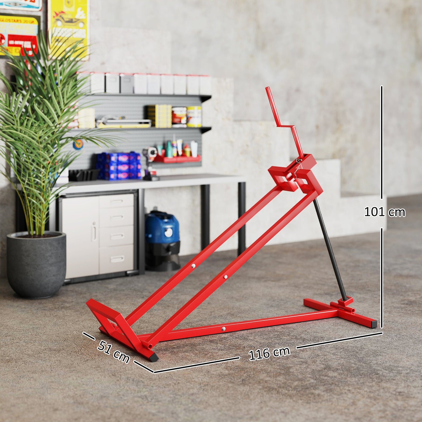 HOMCOM 400 kg Foldable Ride-On Mower Jack Lift, Adjustable Steel Lifting Device, for Lawn Mower, ATV, Red