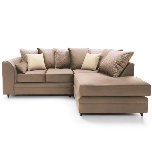 Bethan Velvet Corner Sofa - Right Arm Tan Brown